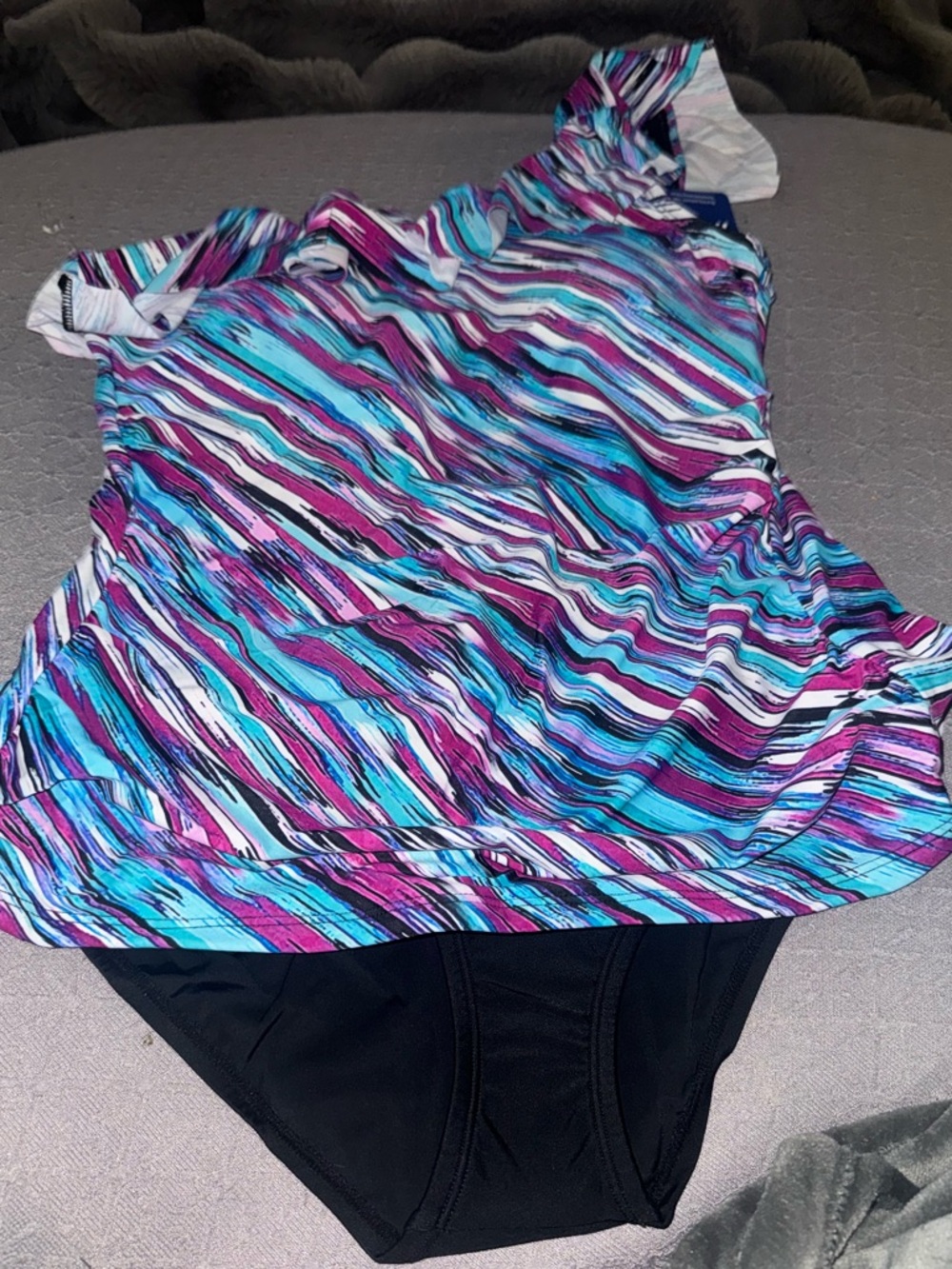 One-Shoulder Ruffle Tankini Set-12 - Picture 2 of 4